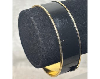 Vintage Monet Black & Gold Tone Bangle Bracelet Classic Minimalist jewelry