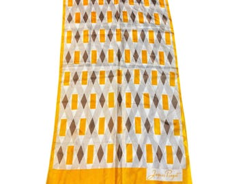 Jacques Piaget Scarf 100% Acetate Geometric Print Yellow Brown White Made Italy