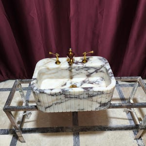 Calacatta Viola Marble Sink: Rectangular Bathroom Vessel Basin (16x24x10)
