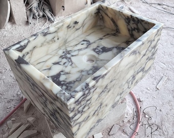 Calacatta Viola Marble Sink: Artisan Stone Vessel, Veined Basin
