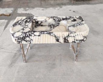 Calacatta Viola Marmor Waschbecken 18x38x6 Geriffeltes Rand Waschtisch Waschbecken