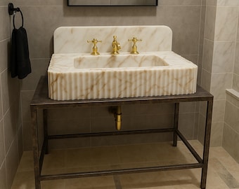 Calacatta Goldmarmor geriffeltes Waschbecken mit Aufsatz (18x36x8)