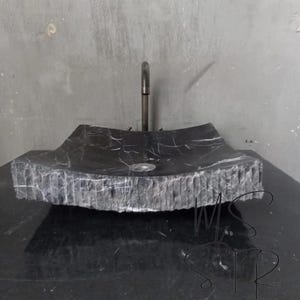 Nero Marquina Black Marble Sink – Handcrafted Rectangular Countertop Basin with Natural Edge for Modern Luxury Bathroom Interiors