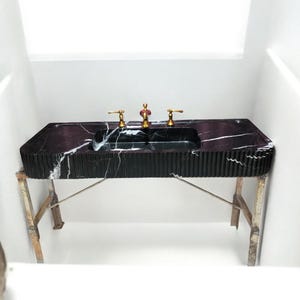 Nero Marquina Marble Sink 20x42x6, Black Stone Bathroom Sink, Rectangular Vanity Basin, Luxury Modern Sink, Gift For Home Remodel