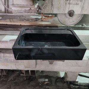 Nero Marquina Marble Sink – 24&quot; Black Rectangular Vanity in Natural Stone, Handcrafted Bathroom Sink for Modern Luxury and Bold Interiors