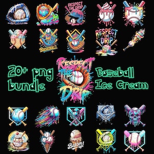 Baseball Ice Cream PNG Bundle | 20+ Colorful Sports Graphics | Digital Download for Sublimation
