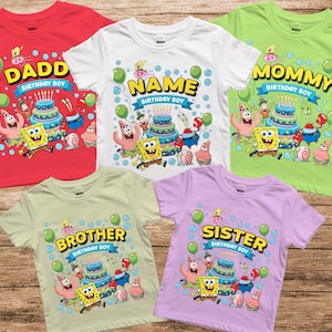 SpongeBob Birthday Shirt for Boys , Custom Name Tee, Funny Cartoon Party Outfit, Birthday Boy T-Shirt, Nickelodeon Party Theme