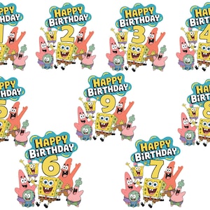 SpongeBob Birthday Shirt for Kids – Happy Birthday Age 1-9 – Cute Cartoon Birthday Tee – Toddler Boy Girl Birthday Outfit