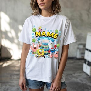 SpongeBob Birthday Shirt for Girl , Custom Name Tee, Funny Cartoon Party Outfit, Birthday Girl T-Shirt, Nickelodeon Party Theme