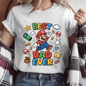Best Dad Ever Mario Shirt – Super Dad Gamer Tee Sweatshirt, Retro Game Father’s Day Gift, Funny Nintendo Dad T-Shirt