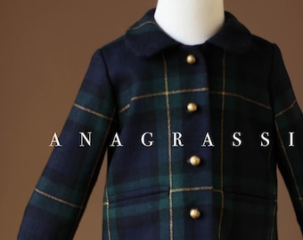 Green and Navy Tartan Plaid Coat for Girl Toddlers