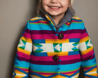 Rainbow Kids Ski Jacket & Colorful Coat with Aztec Kilim Print