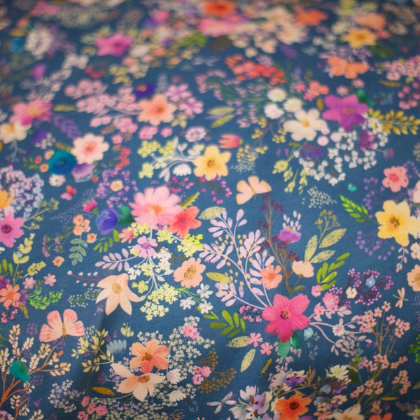 Blue Floral Fabric from Unicorn Meadows by Robert Kaufman