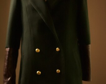 Double Breasted Dark Green Wool Coat