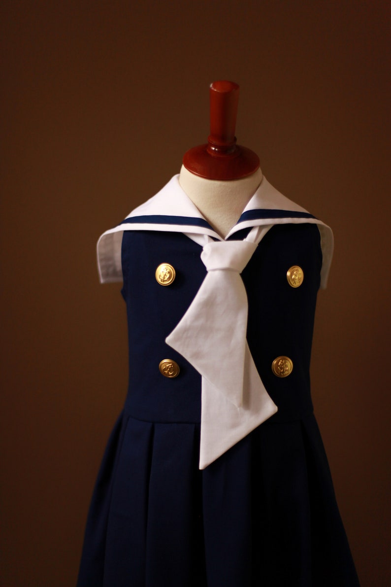 Girls Navy Sailor Dress With White Collar and Tie With Gold - Etsy
