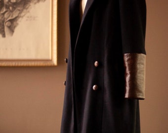 Long and Double Breasted Navy Wool Coat