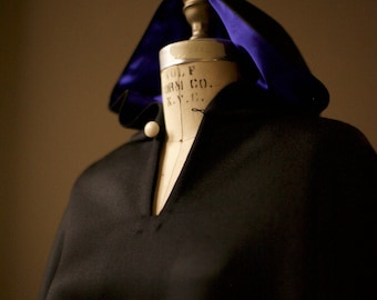 Black Wool Cape with Silk Lining