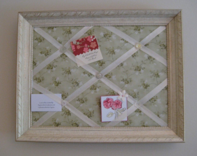 Photo Memory Board, Framed French Memo Board, Vintage Crystal Button 15