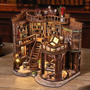 DIY Dollhouse Kit Dreamy Book Hall Miniature Dollhouse Bookshop Miniature Crafts Holiday Gifts DIY Casa Christmas Library Miniature Crafts