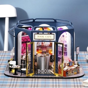DIY Dollhouse Kit Book Cafe Miniature Dollhouse Book Store Miniature Crafts Library Miniature DIY Casa Book Coffee Shop Miniature Crafts Kit