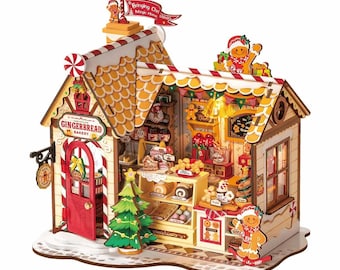 Gingerbread House DIY Miniature Kit – Christmas LED Dollhouse