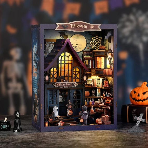 Witch House DIY Book Nook Kit: Halloween Magical Castle Bookshelf