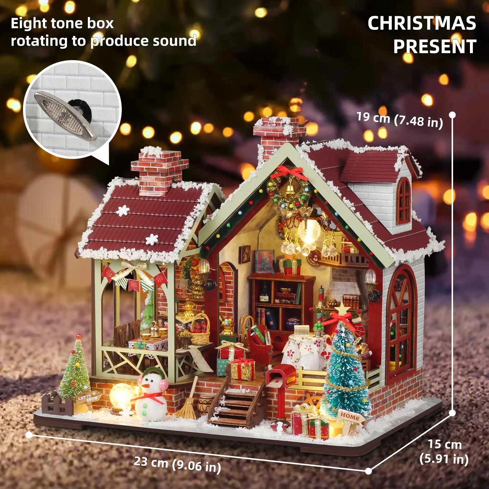 DIYクリスマスロッジドールハウスキット：暖炉付きミニチュアホリデー