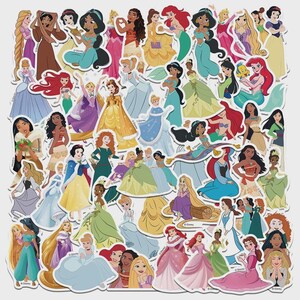 50 Mixed Princess Sticker Pack For Laptop | Water Bottle | Skate Board | Luggage |Snowboard | Cinderella | Merida | Aurora | Snow White