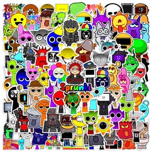 100 Incredibox Sprunki Sticker Pack For Water Bottle | Skate Board | Snowboard | Note Book | Kindle | Gray | Raddy | Vineria | Durple