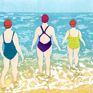 Going Swimming &#39;  Limited Edition print three ladies at the seaside  swimming wall art
