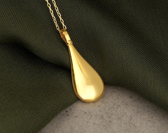 Teardrop urn pendant – 14 k gold plated,cremation necklace