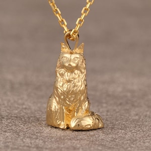 Sterling Silver Long Hair Cat Cremation Necklace: Pet Memorial Urn
