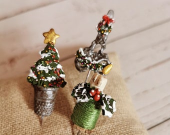 Christmas Sewing pins, decorative pins, clay pins. (sp01)