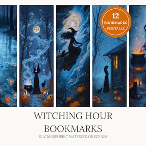 Halloween Bookmarks, Autumn Printable Bookmarks, Witch Bookmark Set, Reading Accessories, Fall Gift for Book Lovers, Digital Download