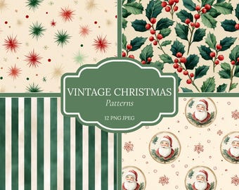 Digitaal kerstpapier, vintage kerstpapier, naadloze vakantiepatronen, aquarel kerstachtergronden, scrapbooking