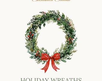 Aquarel kerstkrans clipart, vakantiegroen png, botanisch winterdecor, elementen uitnodiging en kaarten maken