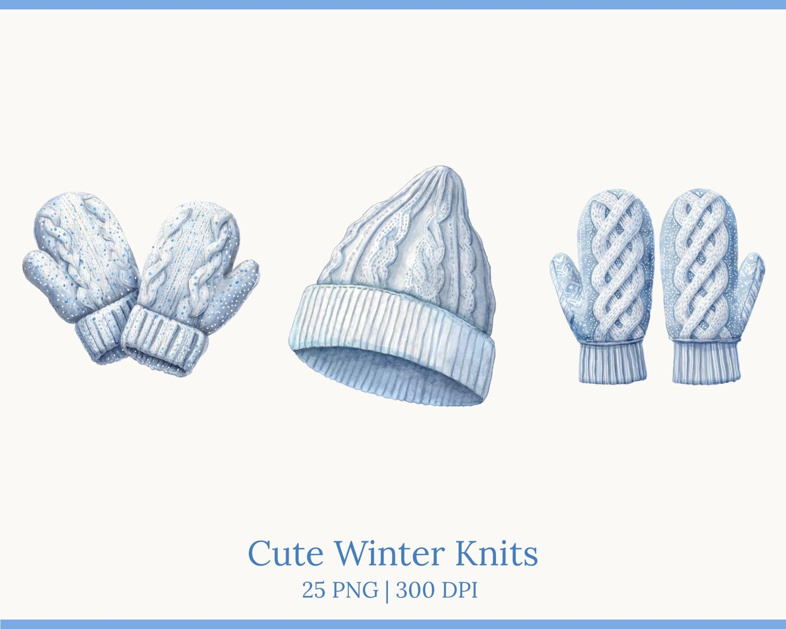Cute Winter Knit Clipart, Watercolor Hat Scarf Mittens PNG, Cozy ...