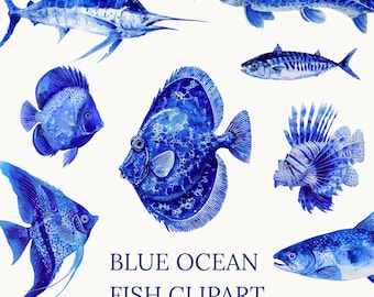 Aquarell Fische Clipart Set: Tropische Meerestiere PNG Digital Download