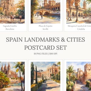 Spain Postcard Set — Watercolor Landmarks & Cities of Spain — Travel Souvenir — Printable Spanish Postcards — Digital Download