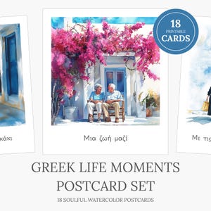 Greece Postcard Set — Watercolor Greek People & Everyday Life — Travel Souvenir — Printable Greek Greeting Cards — Digital Download