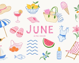 Summer Clipart PNG, Beach Vacation Clipart, June Aesthetic, Dolce Vita, Planner Stickers, Junk Journal