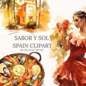 Sabor y Sol – Spanje aquarel clipart, 130 rustieke png’s, Spaans eten, straten en cultuur, transparante achtergrond