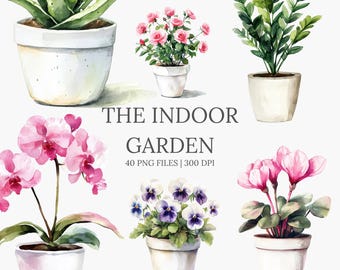 Watercolor Houseplant Clipart Set: Potted Plants PNG (Digital Download)