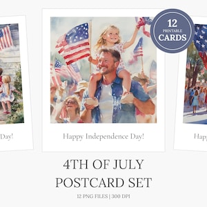 Printable 4th of July Cards – Patriotic USA Postcards – Watercolor Independence Day Decor – Instant Download – DIY Gift Idea, Greeting Cards