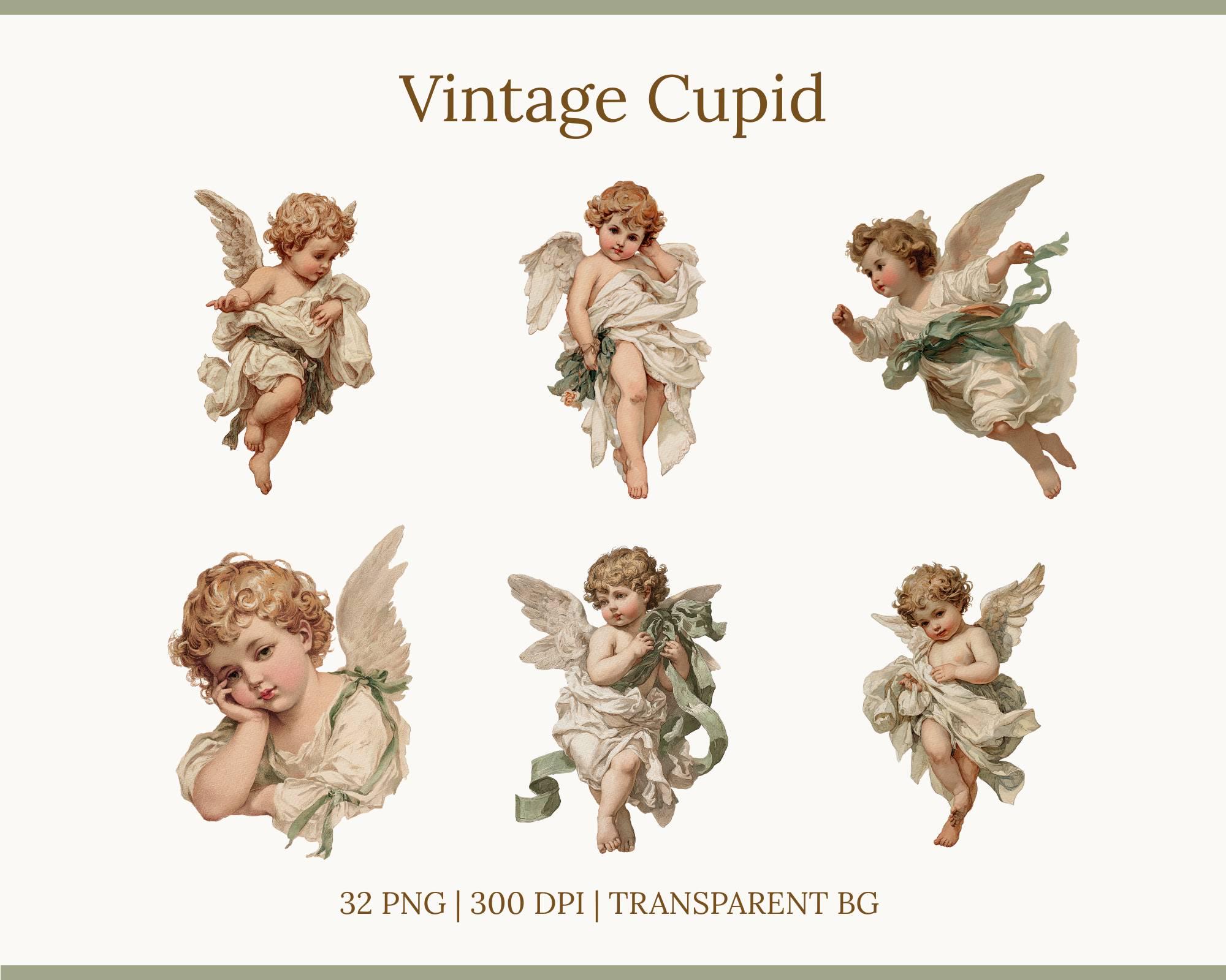 Vintage Cupid Clipart, Watercolor Angel Valentine PNG, Love Heart ...