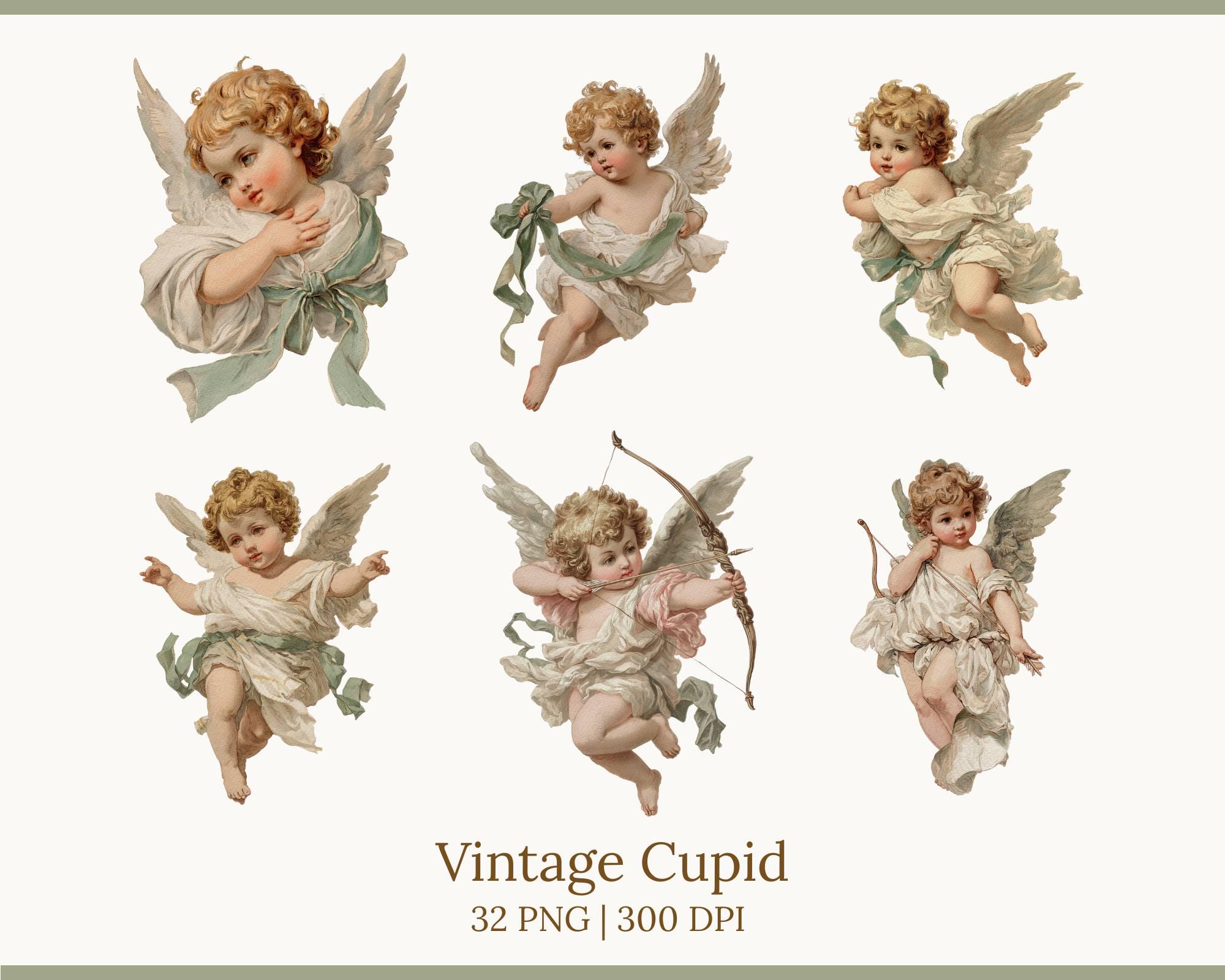 Vintage Cupid Clipart, Watercolor Angel Valentine PNG, Love Heart ...