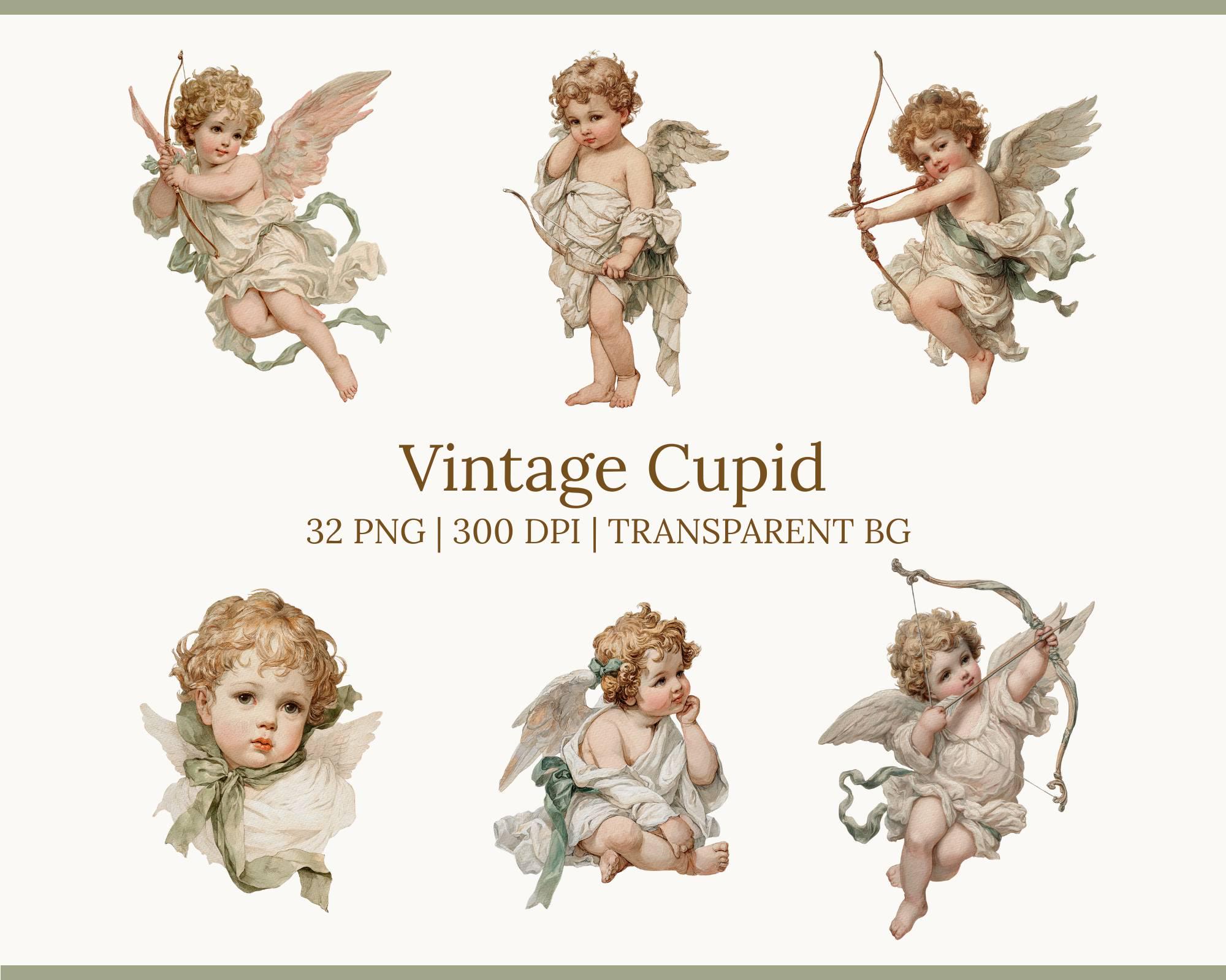 Vintage Cupid Clipart, Watercolor Angel Valentine PNG, Love Heart ...