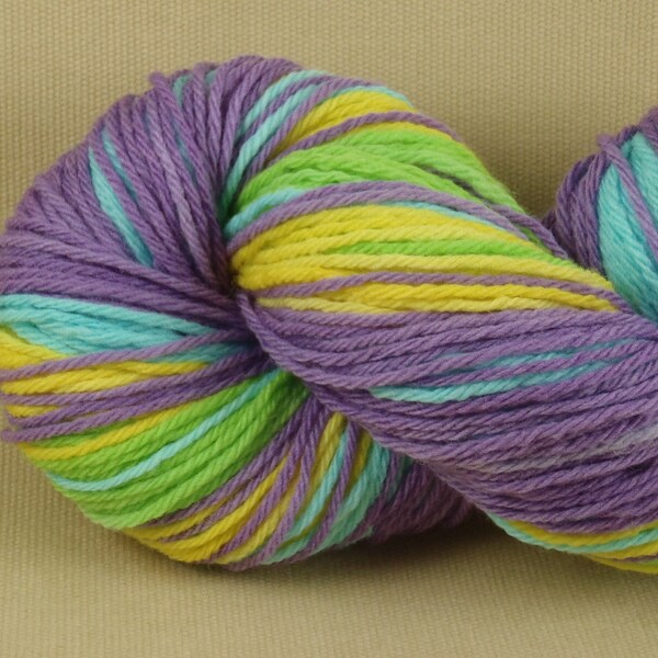 Hand Dyed Yarn - Sugar Plum Fairy - Worsted Weight Yarn - 100% Merino Wool - Color Block Stripe Yarn