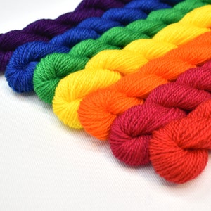Mini Skeins Rainbow Set of 7 Hand Dyed Light Fingering/Heavy Lace Weight Yarn 100% Superwash Merino Wool image 2