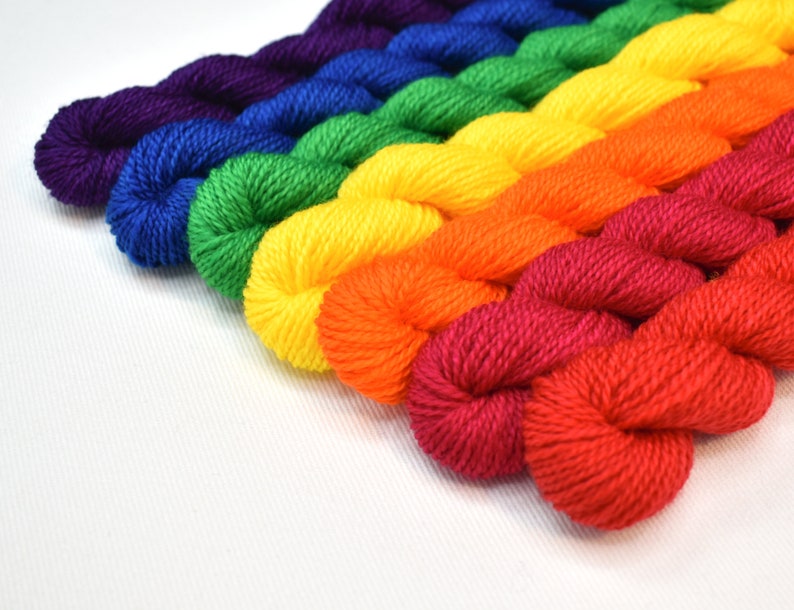 Mini Skeins Rainbow Set of 7 Hand Dyed Light Fingering/Heavy Lace Weight Yarn 100% Superwash Merino Wool image 2